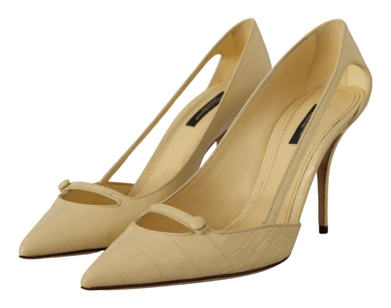 Dolce & Gabbana Chic Pointed Toe Leather Pumps in Sunshine Women's Yellow