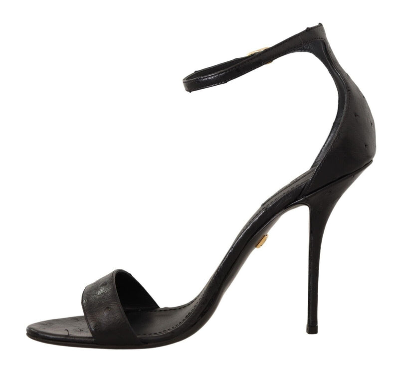 Dolce & Gabbana Elegant Ostrich Leather Ankle Strap Women's Heels