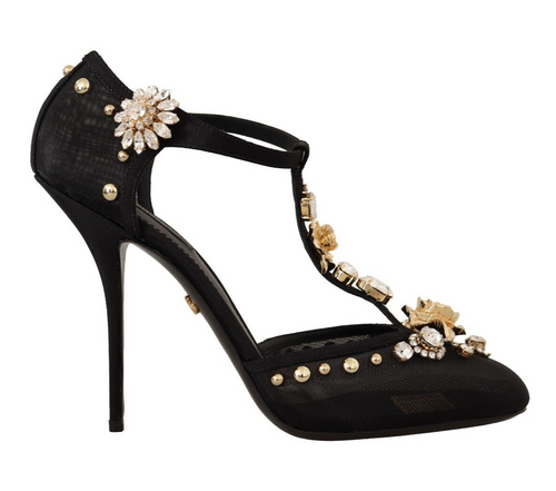 Dolce & Gabbana Elegant Crystal-Embellished Mesh T-Strap Women's Pumps