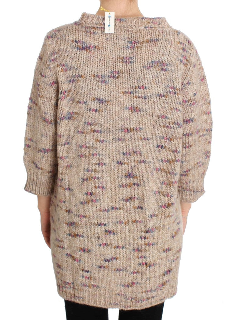 PINK MEMORIES Beige Oversized V-Neck Knitted Women's Sweater