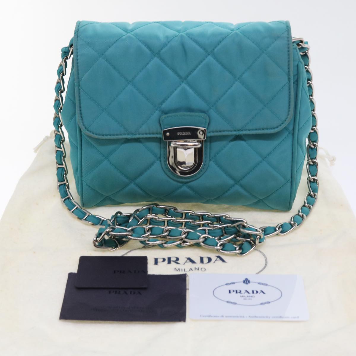 Prada Tessuto Turquoise Synthetic Shoulder Bag (Pre-Owned)