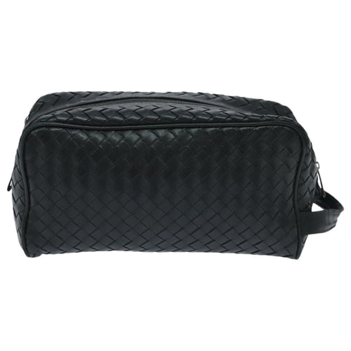 Bottega Veneta Intrecciato Black Leather Clutch Bag (Pre-Owned)