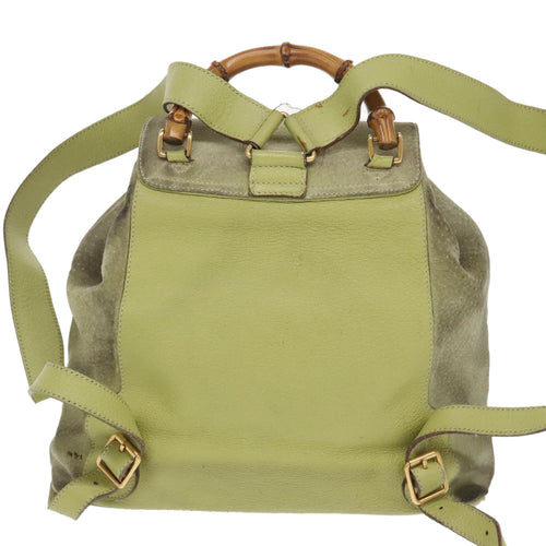 Gucci Bamboo Green Suede Backpack Bag (Pre-Owned)