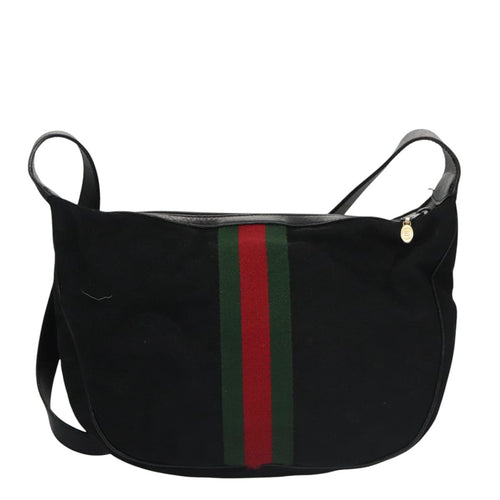 Gucci Sherry Black Canvas Shoulder Bag (Pre-Owned)