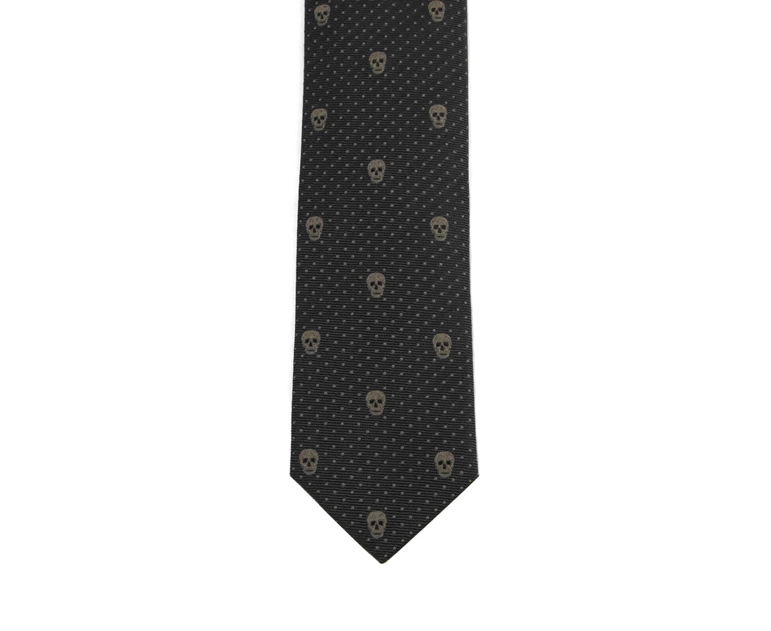 Alexander McQueen Men's Brown Skull Polka Dot Silk Tie 184303 2065 (5 Cm)