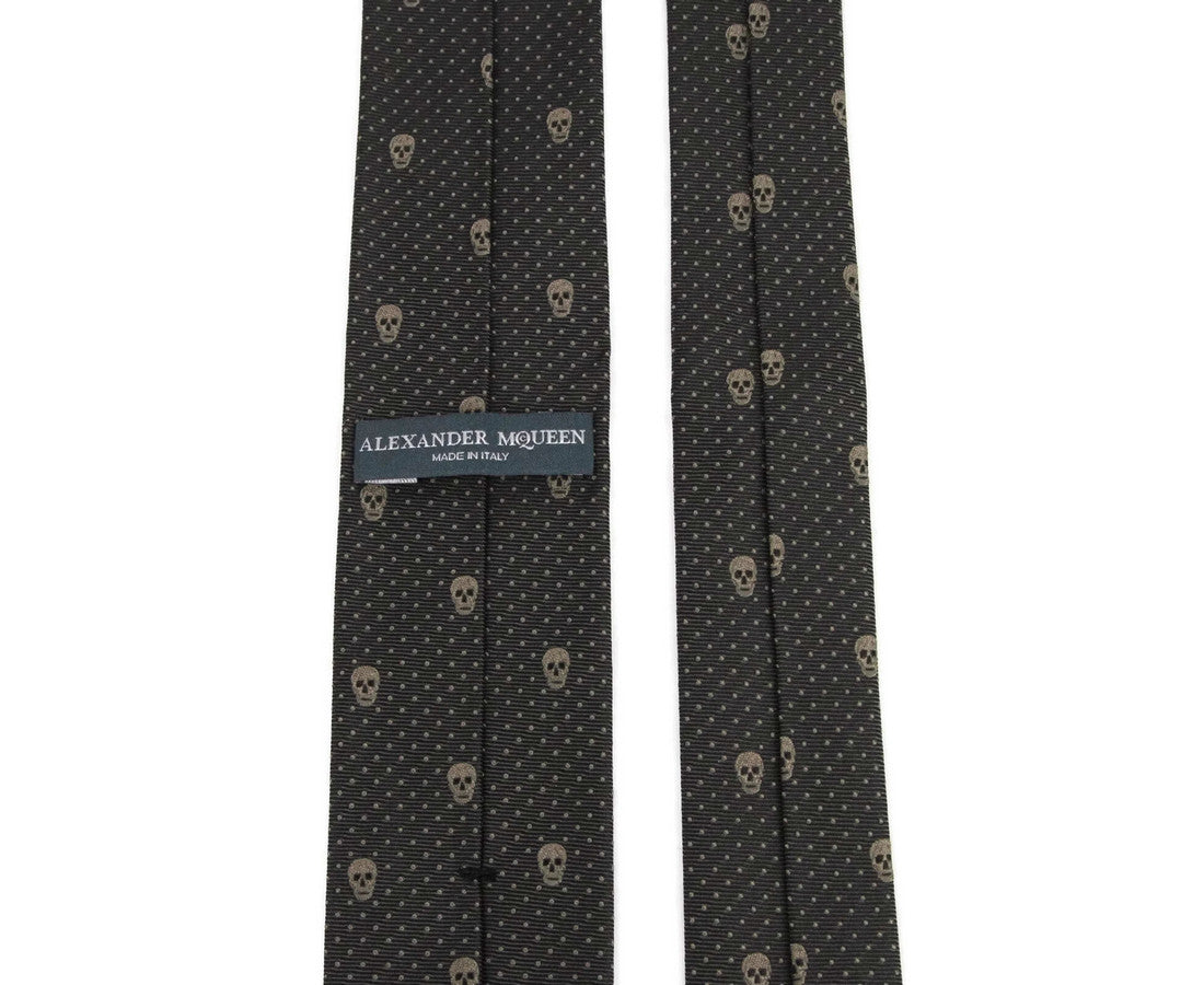 Alexander McQueen Men's Brown Skull Polka Dot Silk Tie 184303 2065 (5 Cm)