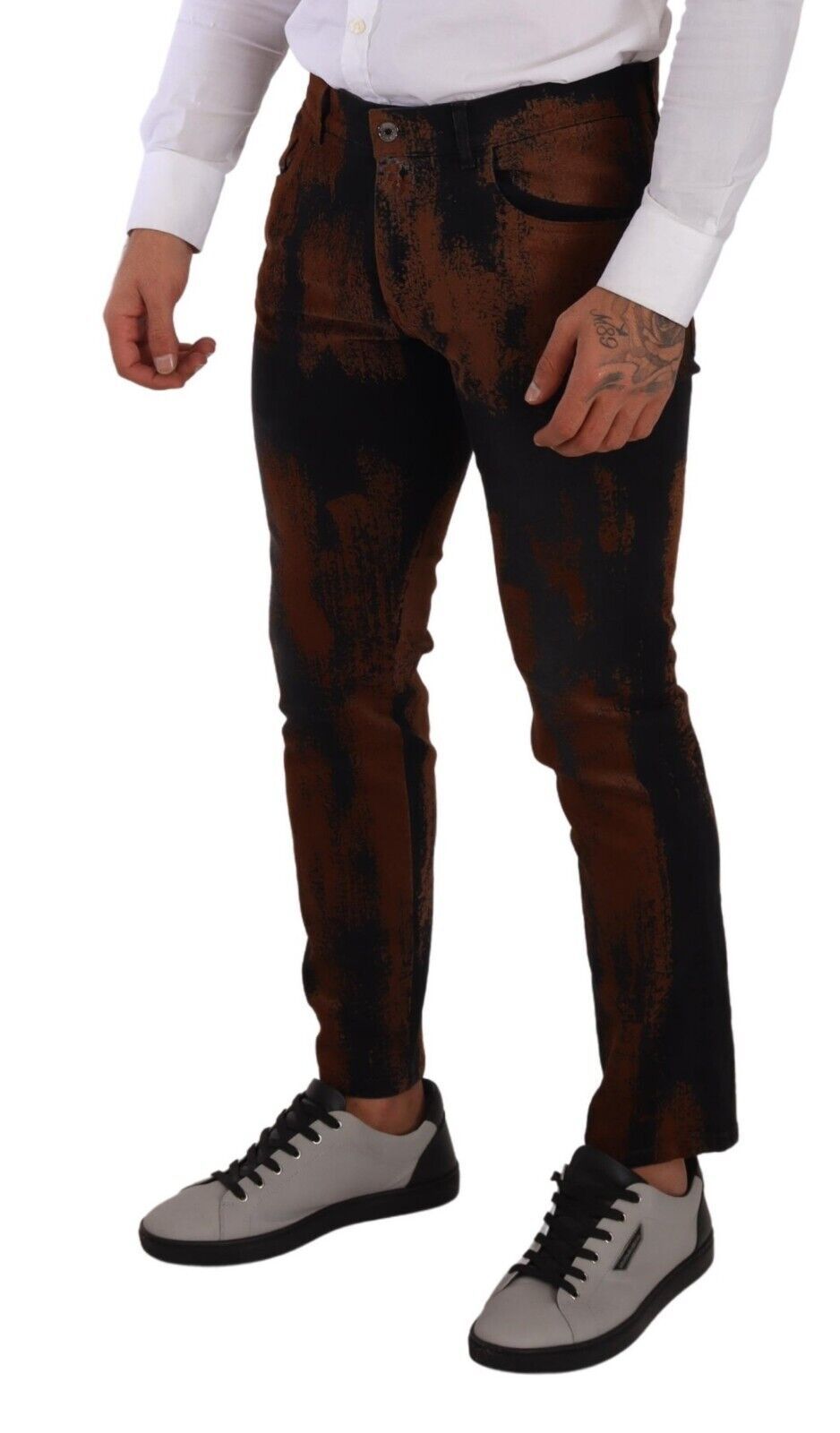 Dolce & Gabbana Chic Black Brown Tie-Dye Slim Fit Men's Jeans