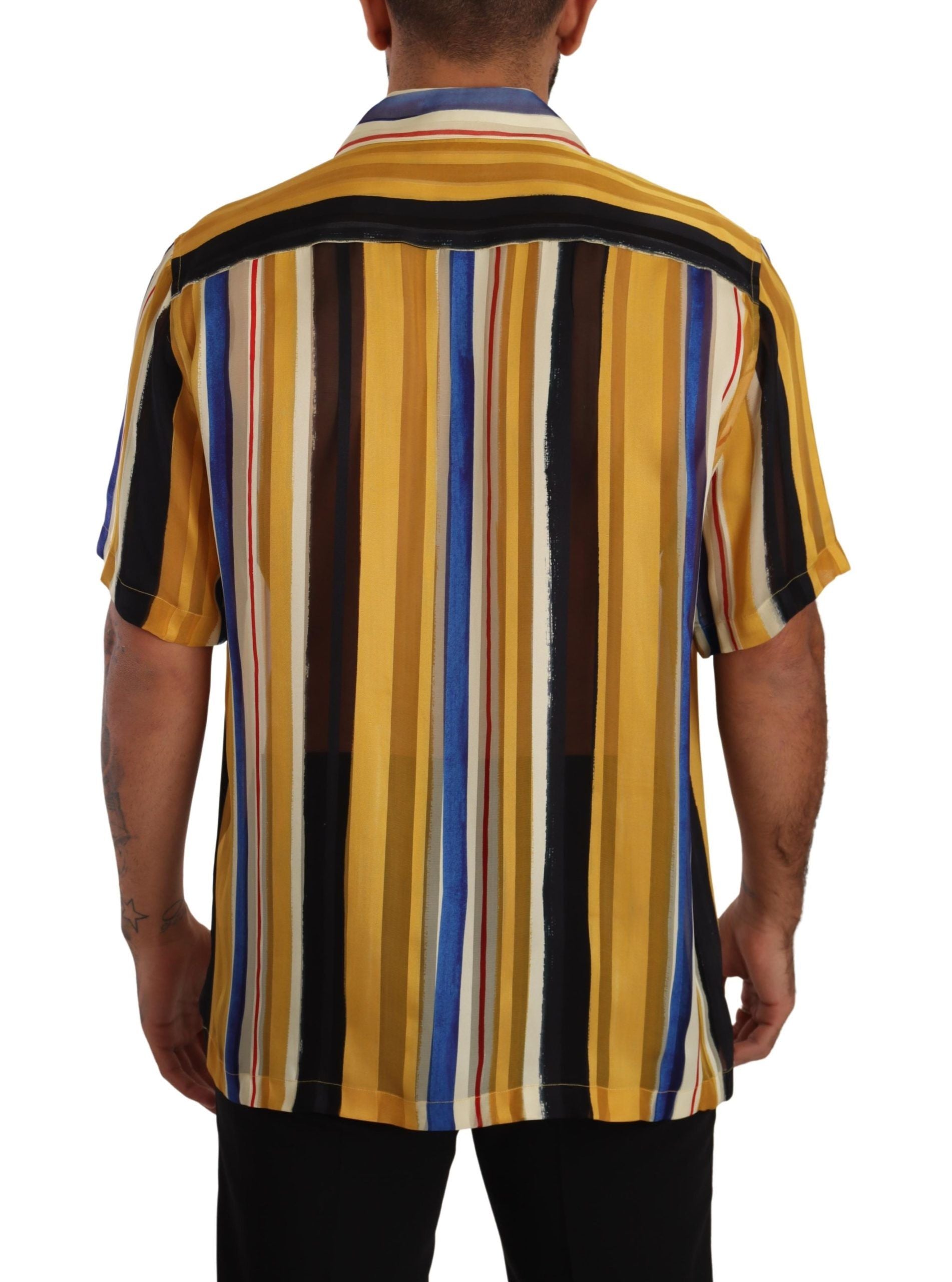 Dolce & Gabbana Yellow Striped Silk-Blend Men's Men's Shirt