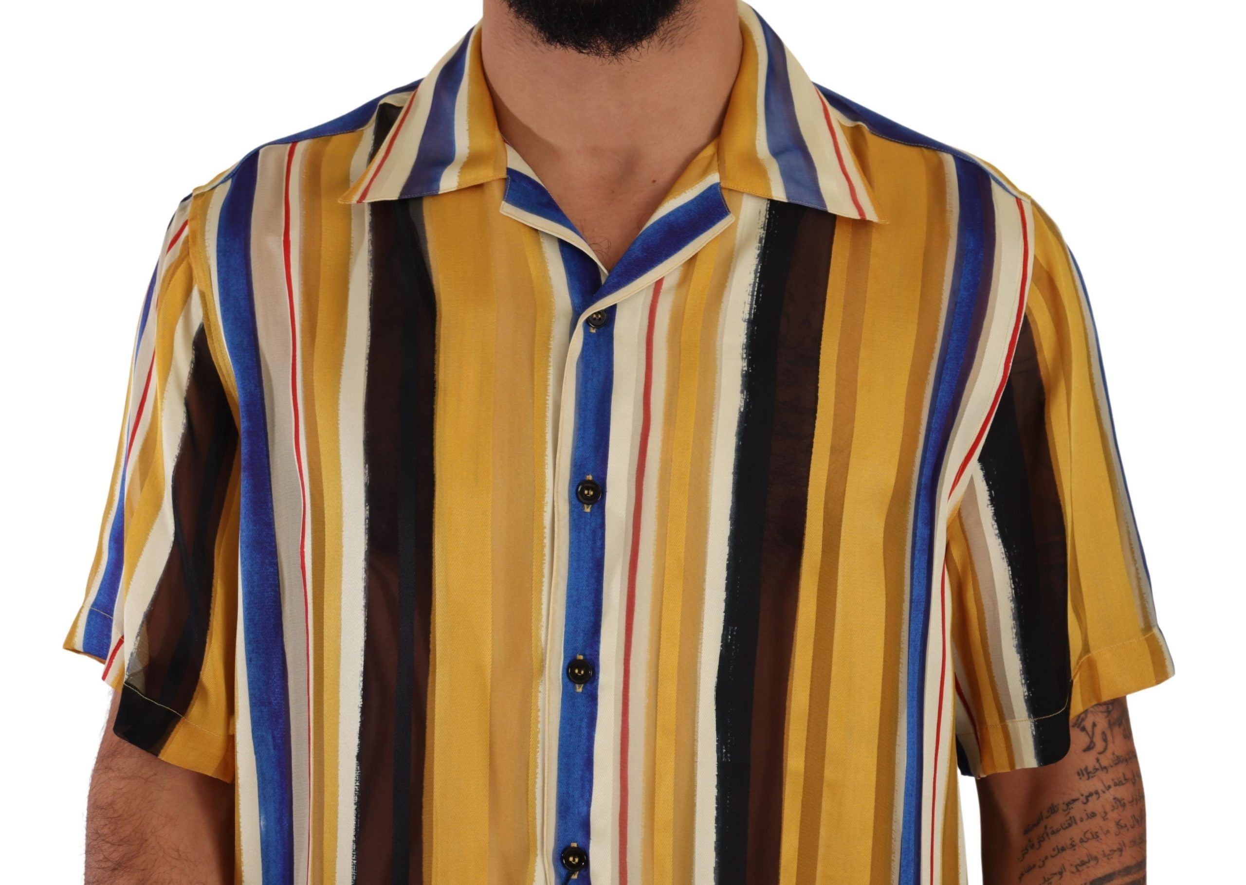 Dolce & Gabbana Yellow Striped Silk-Blend Men's Men's Shirt