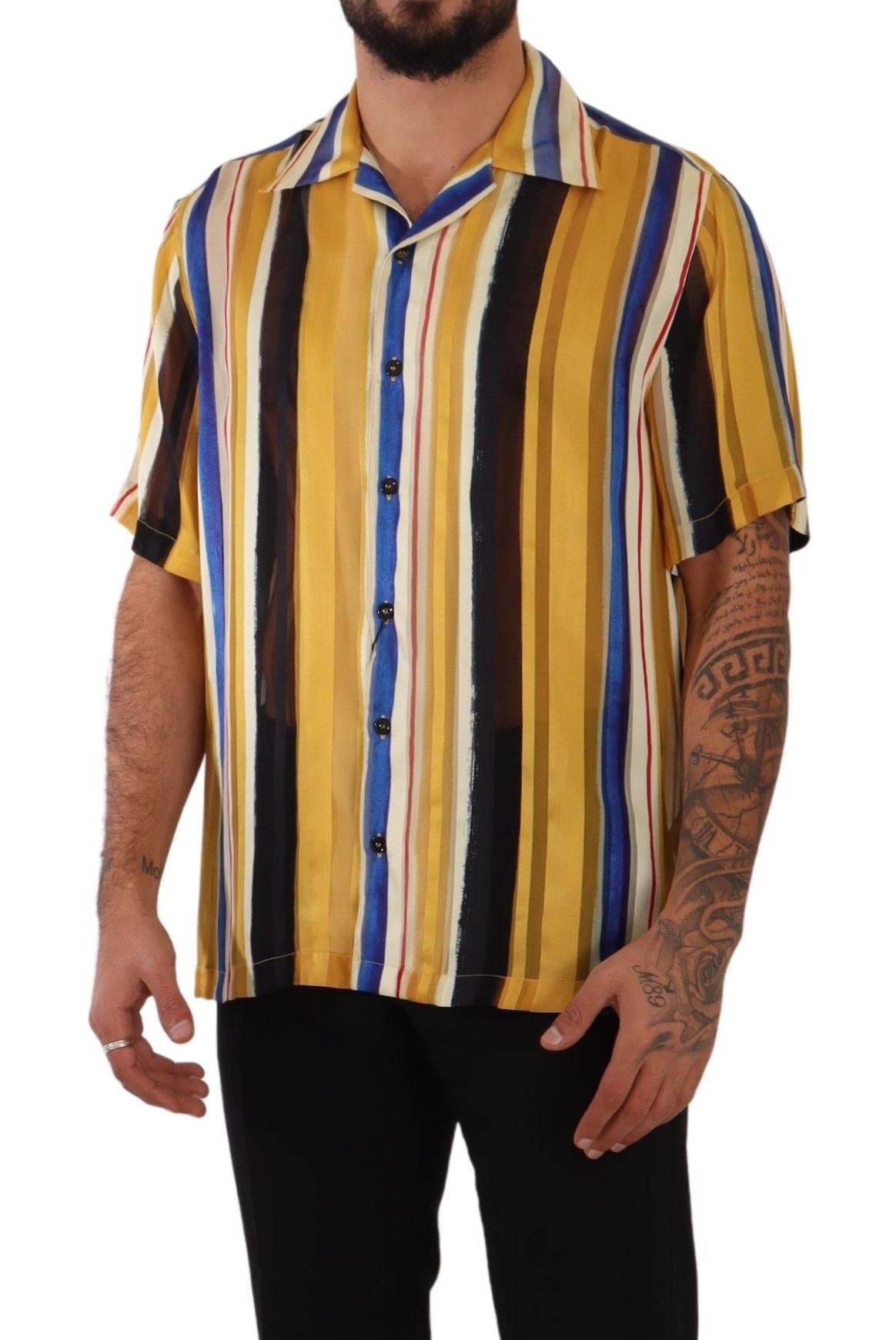 Dolce & Gabbana Yellow Striped Silk-Blend Men's Men's Shirt