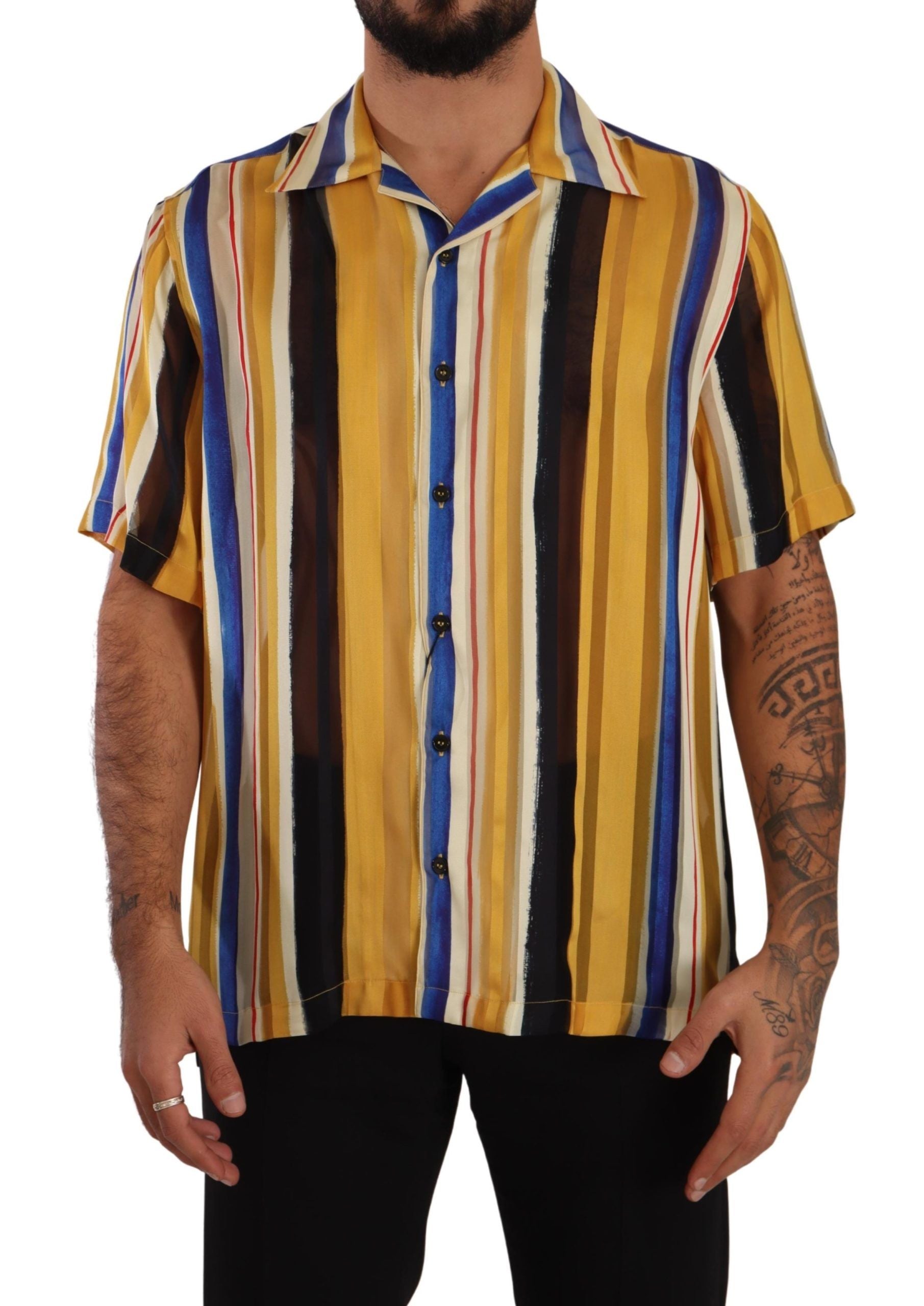 Dolce & Gabbana Yellow Striped Silk-Blend Men's Men's Shirt