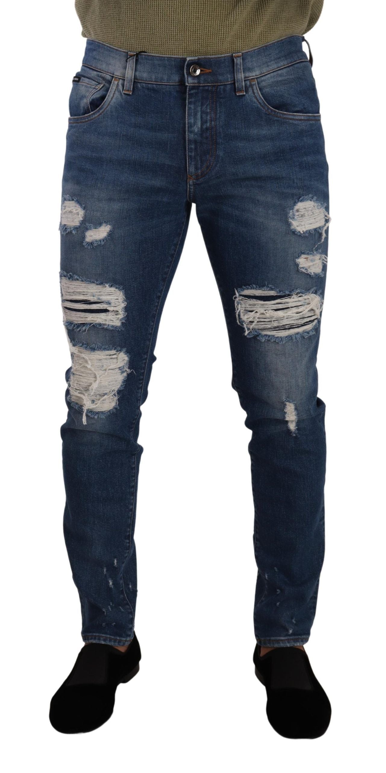 Dolce & Gabbana Elegant Distressed Slim Fit Denim Men's Jeans