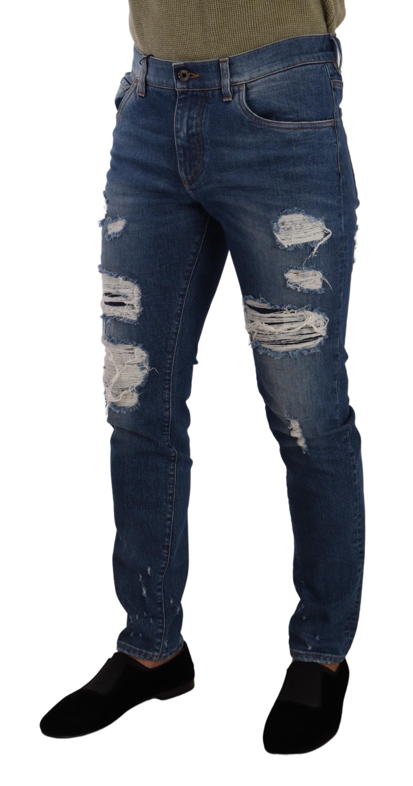 Dolce & Gabbana Elegant Distressed Slim Fit Denim Men's Jeans