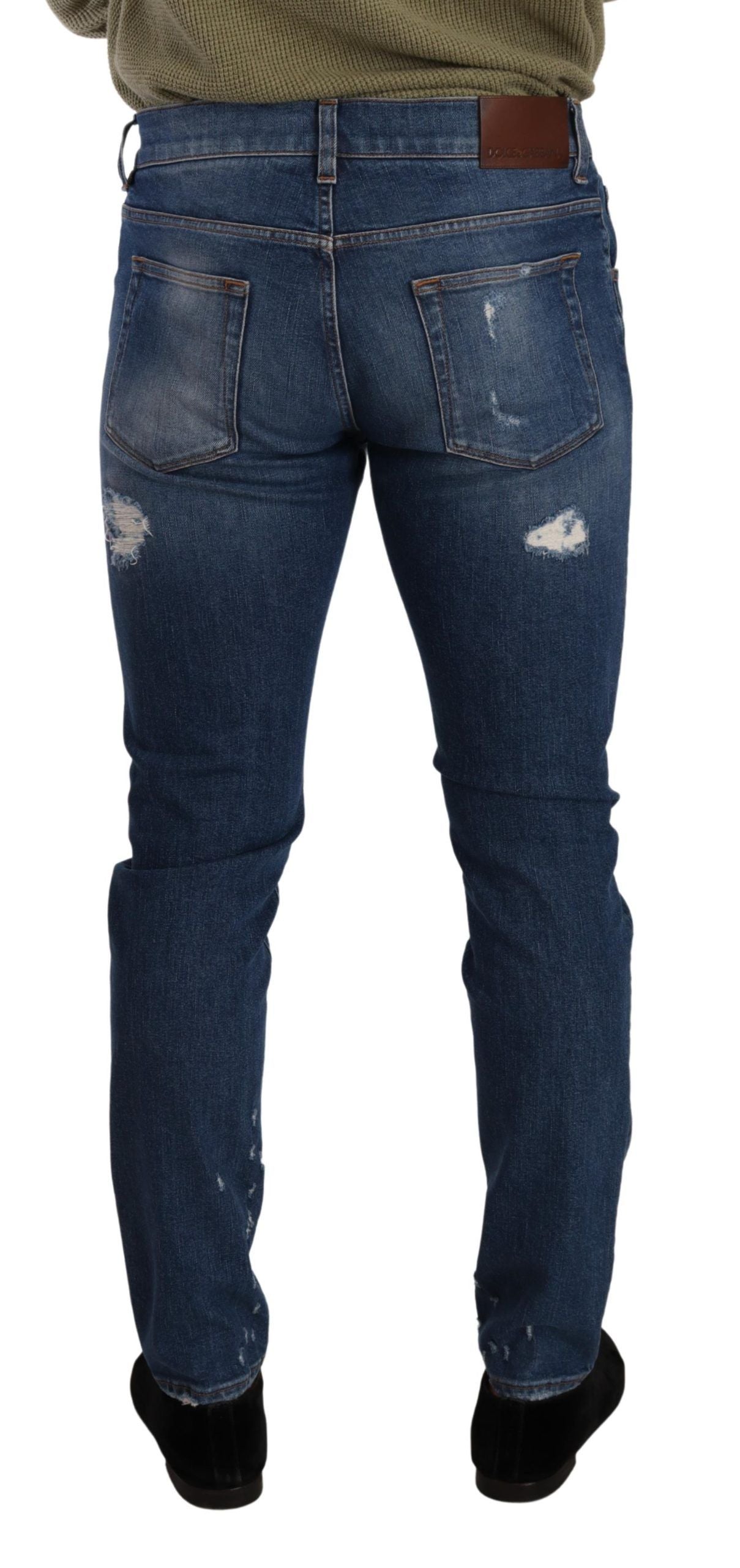 Dolce & Gabbana Elegant Distressed Slim Fit Denim Men's Jeans