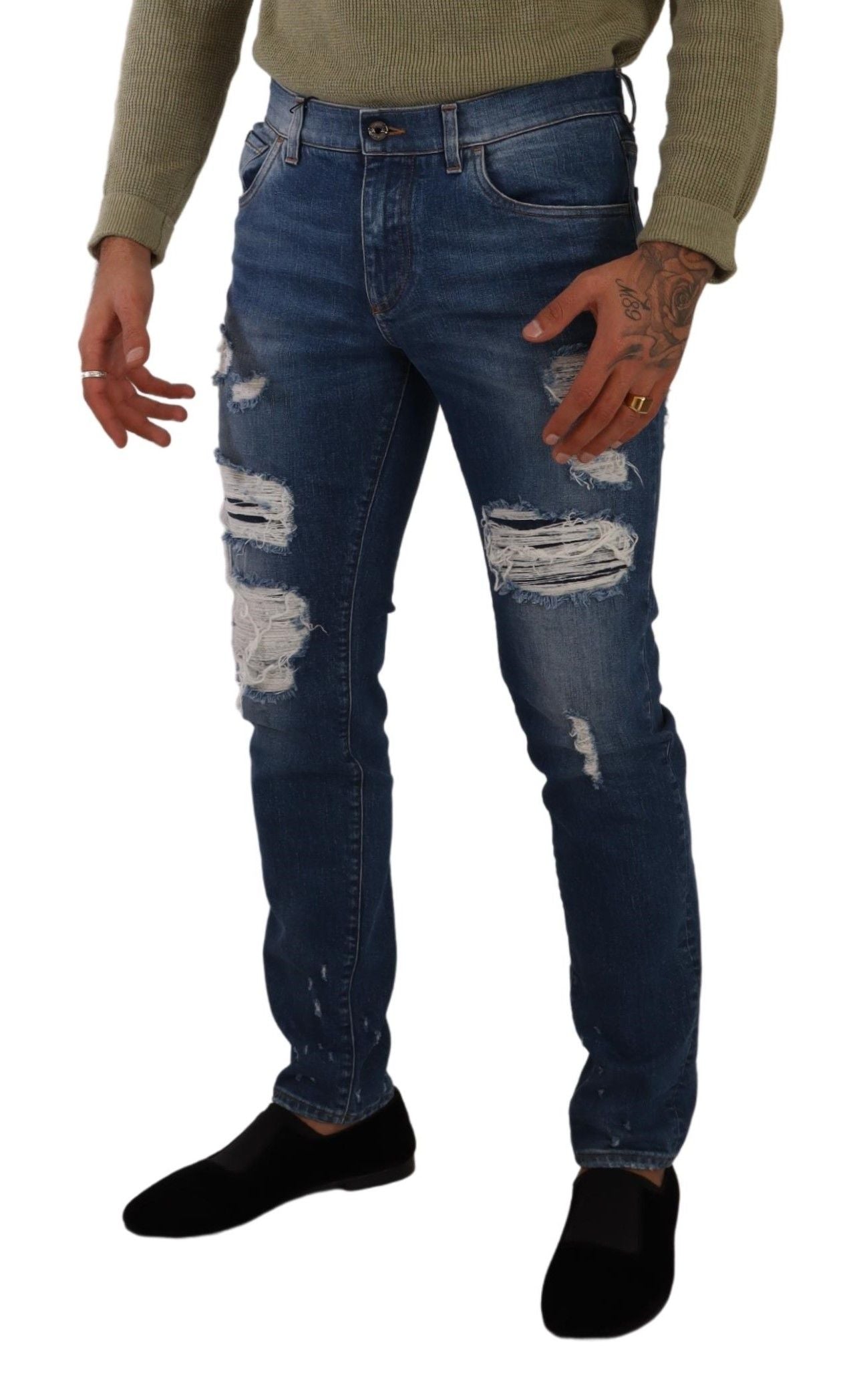 Dolce & Gabbana Elegant Distressed Slim Fit Denim Men's Jeans