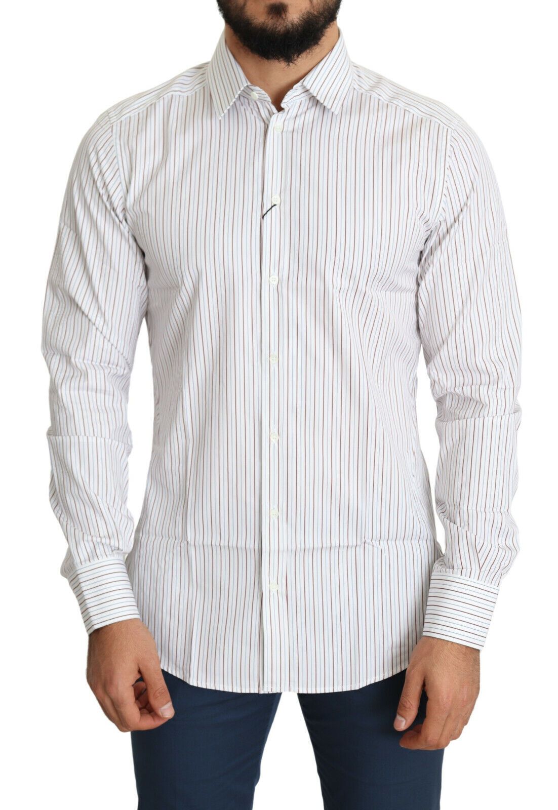 Dolce & Gabbana Elegant White Striped Cotton Dress Men's Shirt