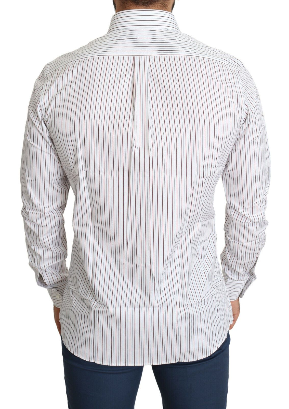 Dolce & Gabbana Elegant White Striped Cotton Dress Men's Shirt