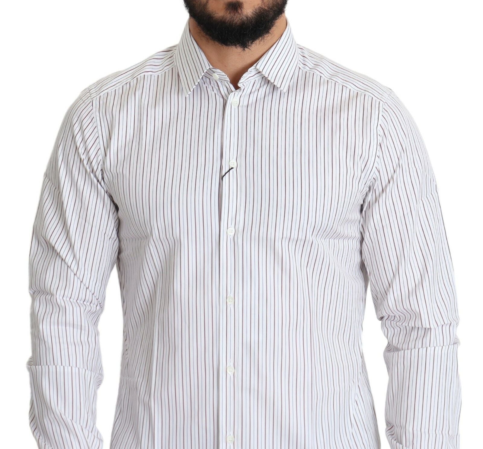 Dolce & Gabbana Elegant White Striped Cotton Dress Men's Shirt