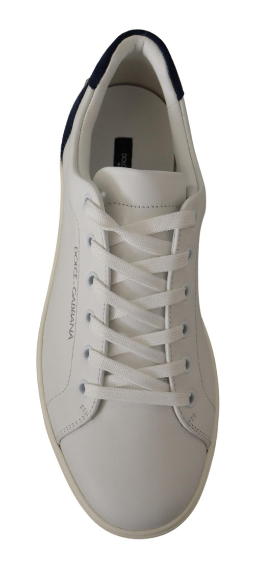 Dolce & Gabbana Elegant White and Blue Low-Top Leather Men's Sneakers