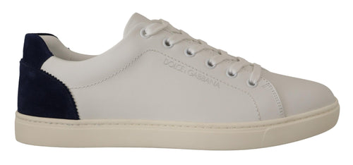 Dolce & Gabbana Elegant White and Blue Low-Top Leather Men's Sneakers