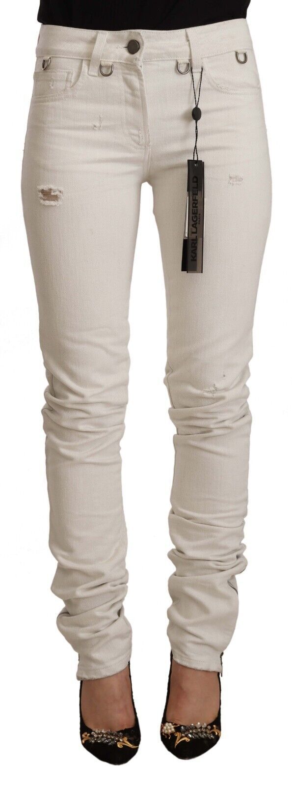 Karl Lagerfeld Chic White Mid-Waist Slim Fit Women's Jeans