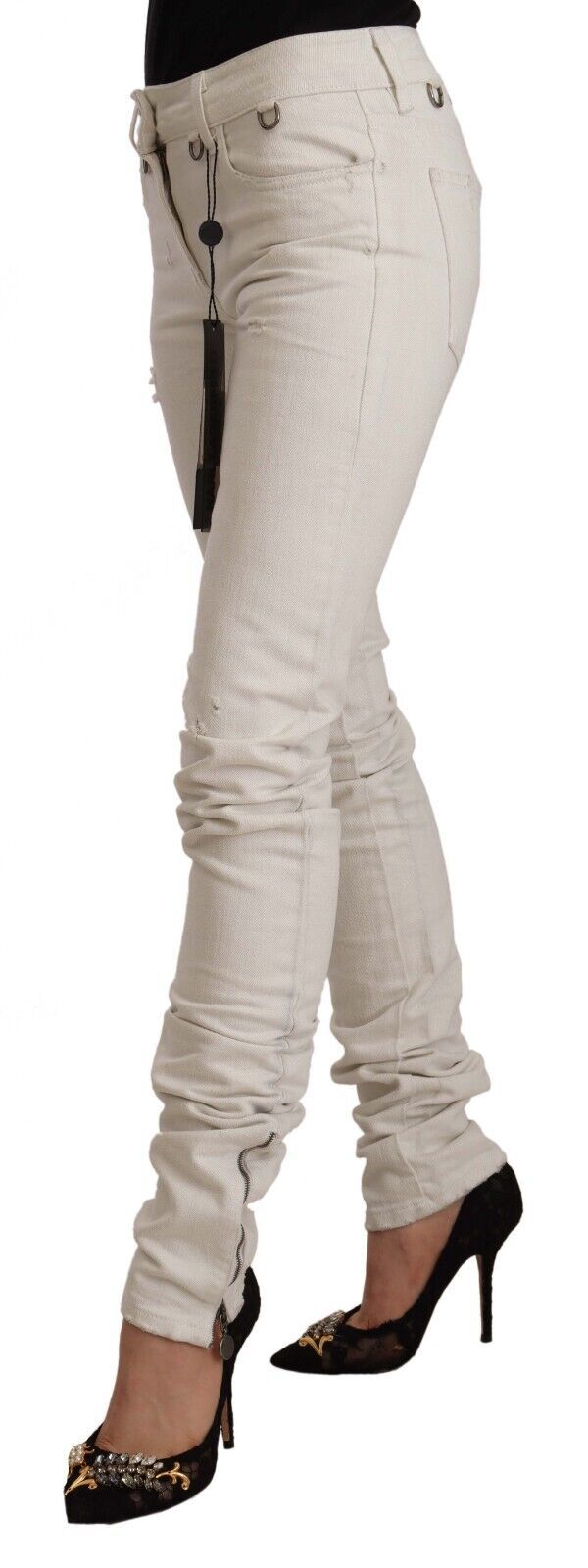 Karl Lagerfeld Chic White Mid-Waist Slim Fit Women's Jeans