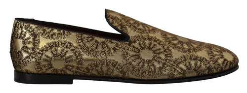 Dolce & Gabbana Gold Tone Loafers Slides Dress Men's Shoes