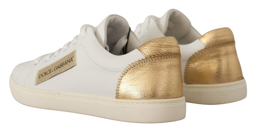 Dolce & Gabbana Elegant White Leather Sneakers with Gold Women's Accents