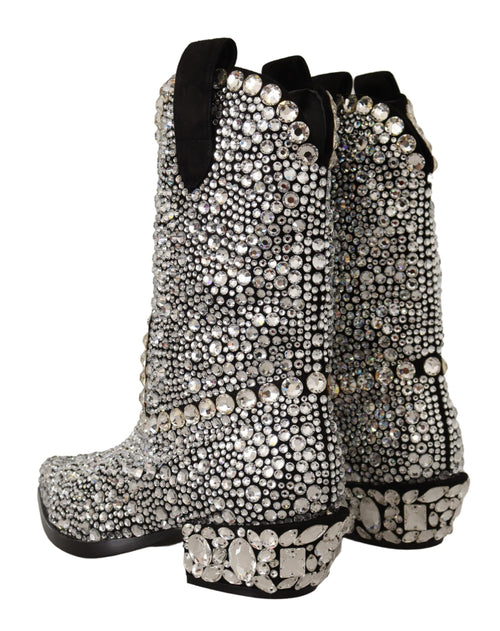 Dolce & Gabbana Crystal-Embellished Black Suede Women's Boots