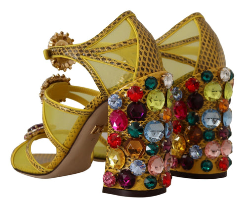 Dolce & Gabbana Stunning Crystal-Embellished Yellow Leather Women's Sandals