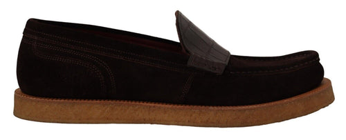 Dolce & Gabbana Elegant Suede Crocodile Loafers in Men's Brown