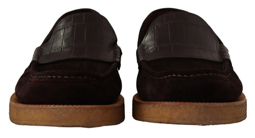 Dolce & Gabbana Elegant Suede Crocodile Loafers in Men's Brown