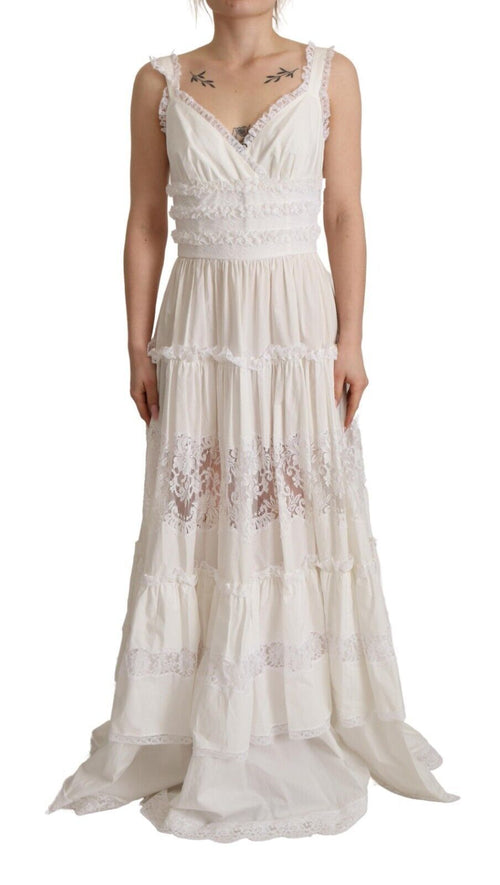 Dolce & Gabbana Elegant White A-Line Tiered Maxi Women's Dress