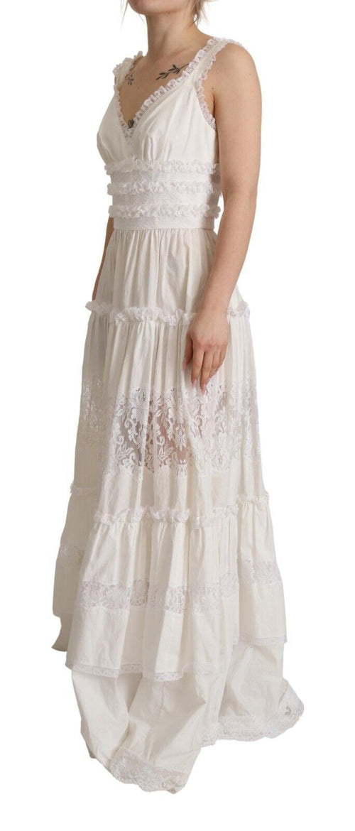 Dolce & Gabbana Elegant White A-Line Tiered Maxi Women's Dress