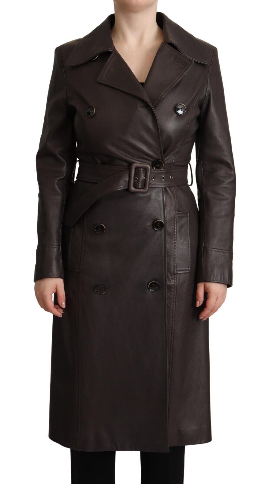 Dolce & Gabbana Elegant Double-Breasted Lambskin Leather Women's Coat