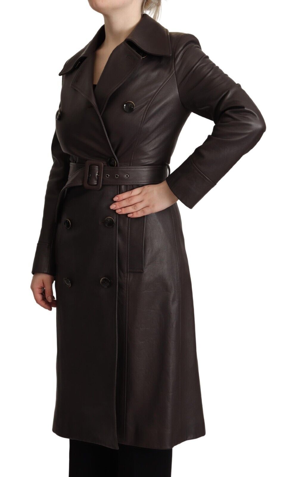 Dolce & Gabbana Elegant Double-Breasted Lambskin Leather Women's Coat