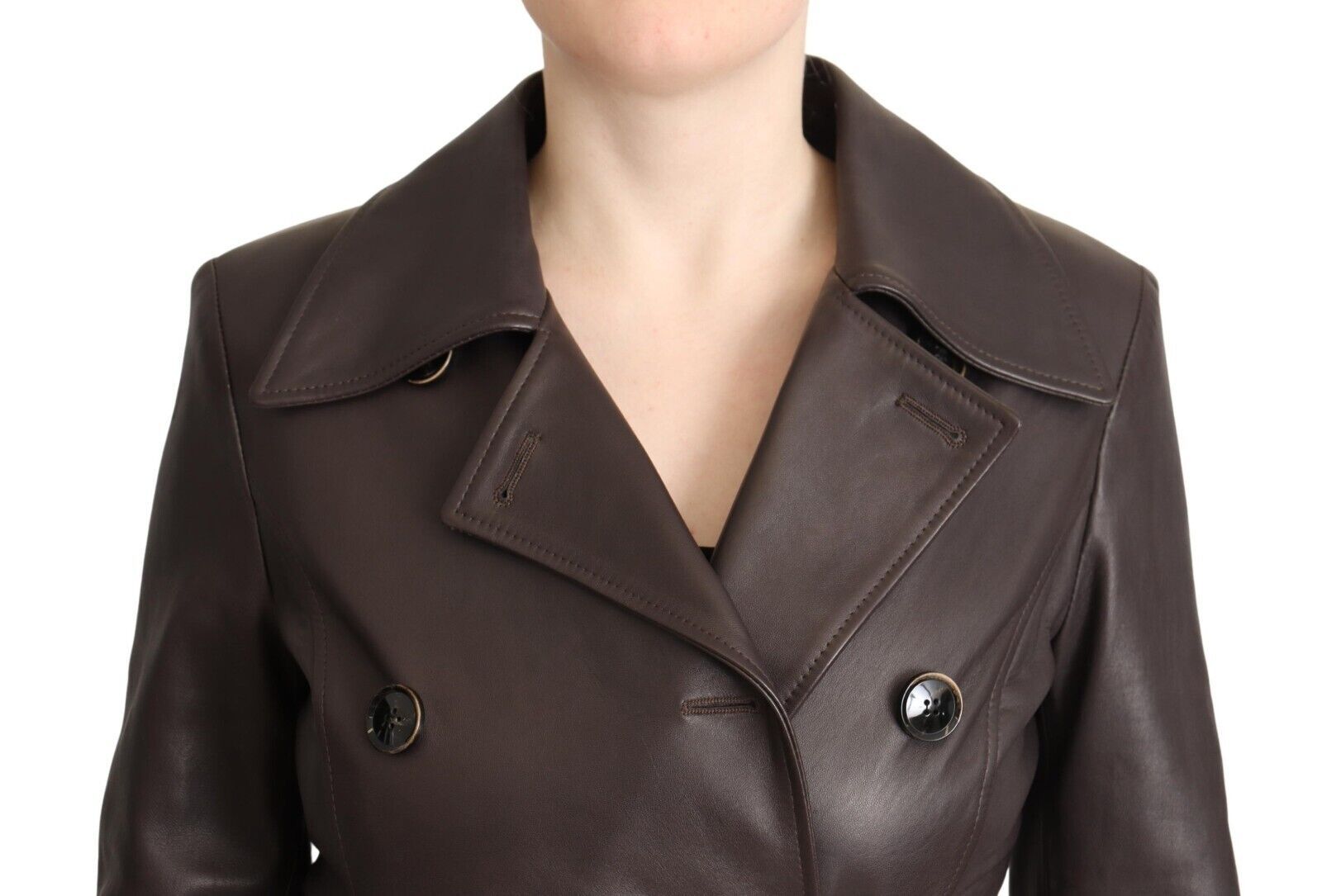 Dolce & Gabbana Elegant Double-Breasted Lambskin Leather Women's Coat