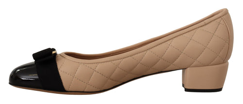 Salvatore Ferragamo Elegant Quilted Leather Pumps in Beige and Women's Black