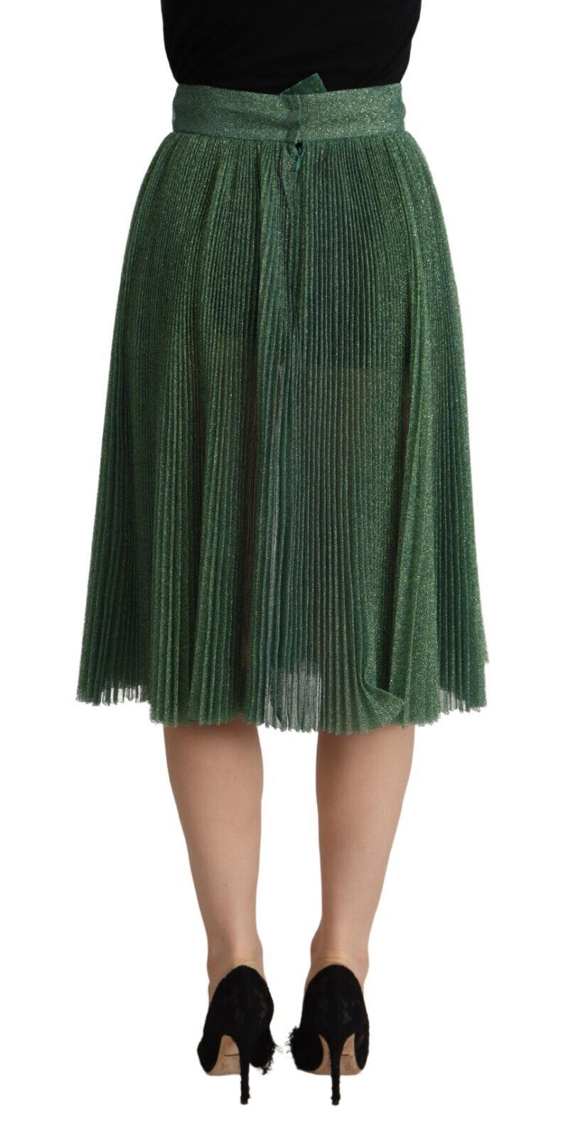 Dolce Gabbana Metallic Green Pleated A Line Midi Women s Skirt