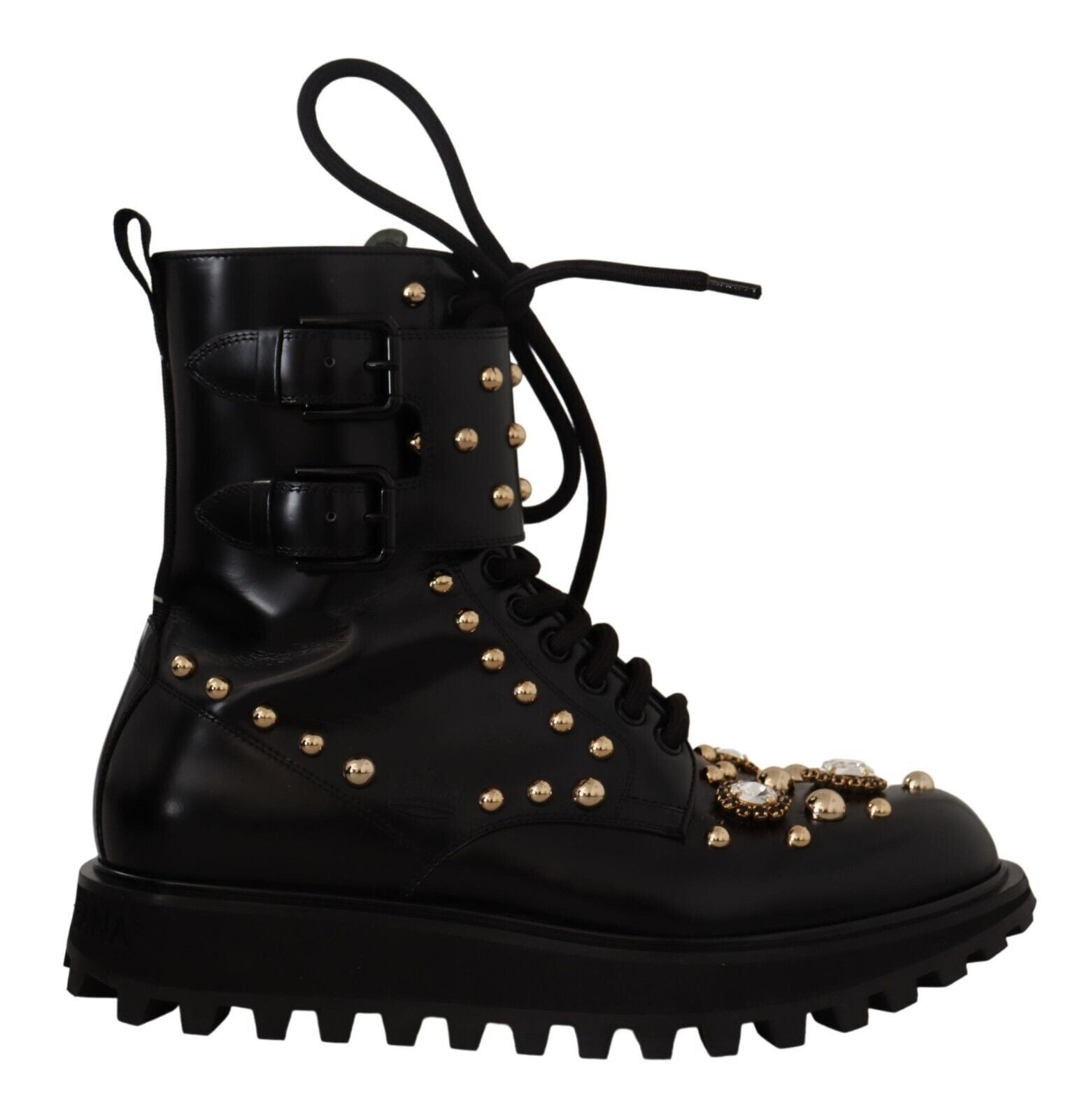 Dolce & Gabbana Black Crystal-Studded Formal Men's Boots