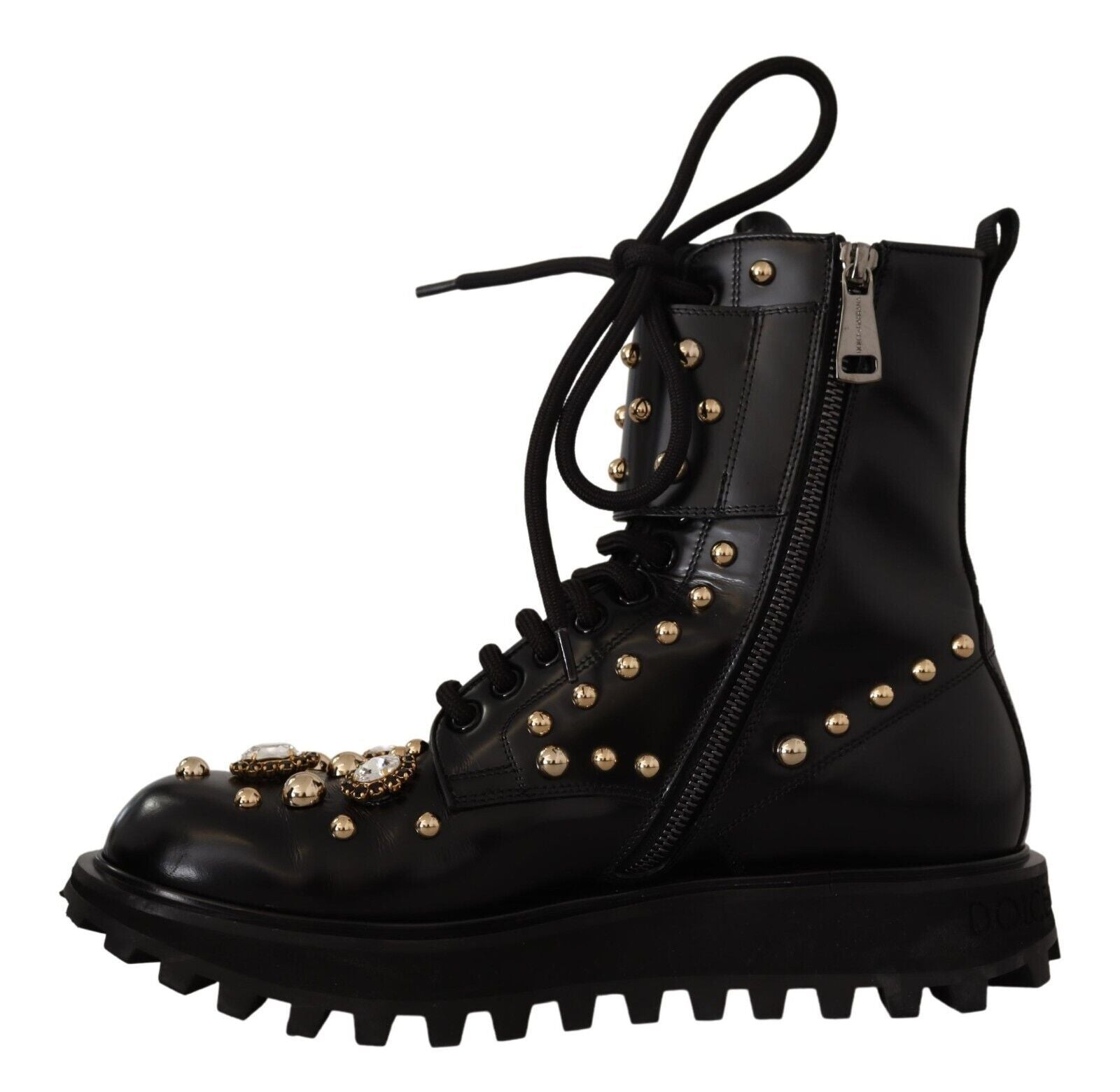 Dolce & Gabbana Black Crystal-Studded Formal Men's Boots