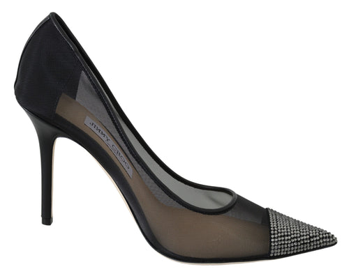 Jimmy Choo Elegant Black Mesh Crystal Women's Pumps