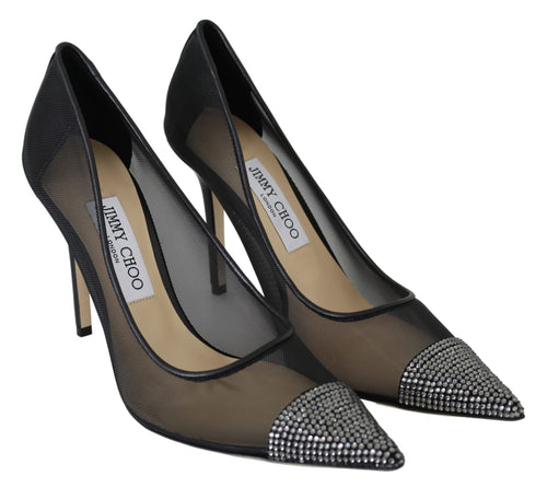 Jimmy Choo Elegant Black Mesh Crystal Women's Pumps