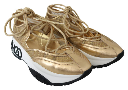 Jimmy Choo Golden Glamour Mesh Leather Women's Sneakers