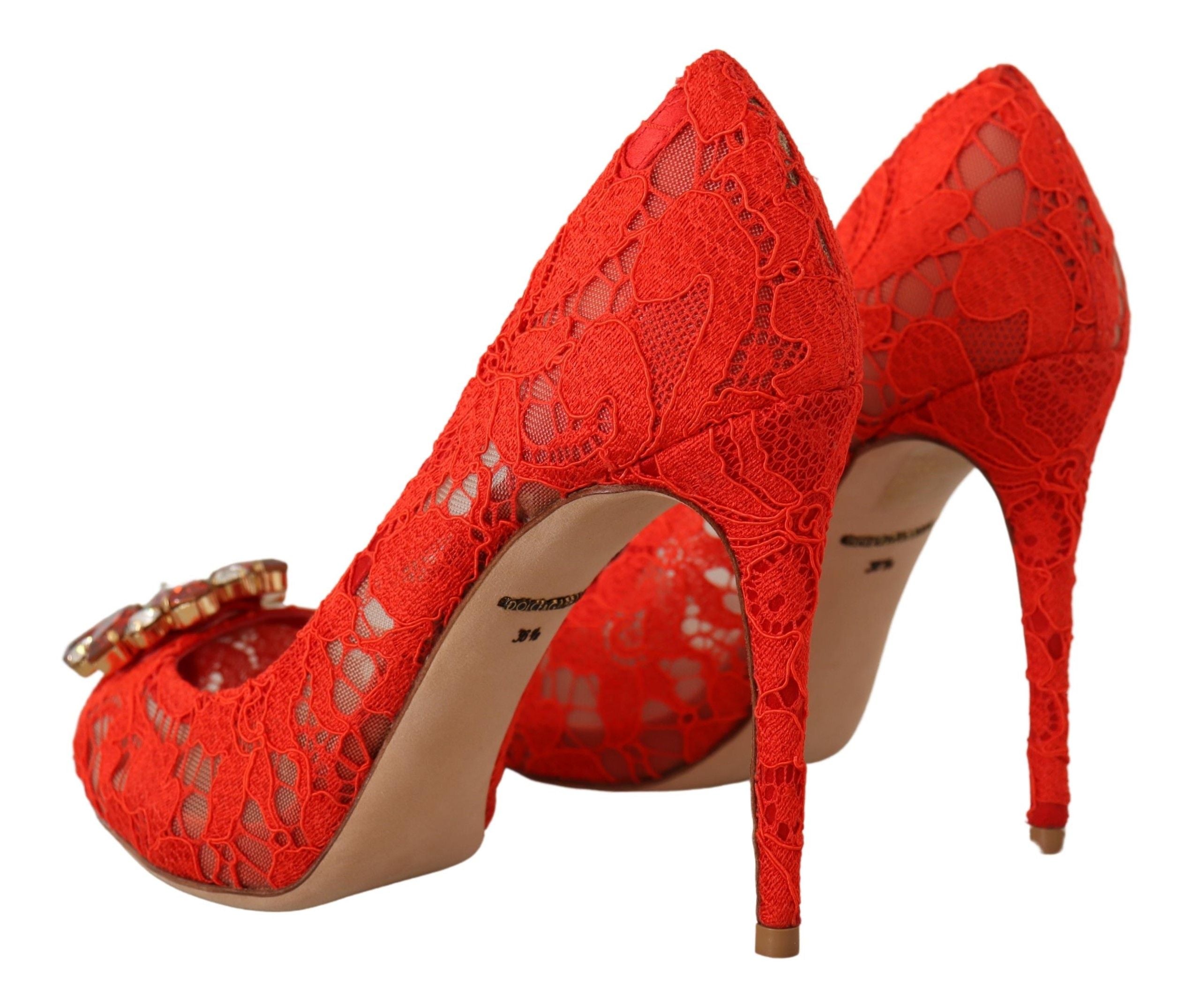 Dolce & Gabbana Red Crystal Taormina Lace Heels Women's Pumps