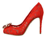 Dolce & Gabbana Red Crystal Taormina Lace Heels Women's Pumps