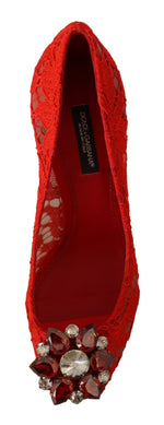 Dolce & Gabbana Red Crystal Taormina Lace Heels Women's Pumps