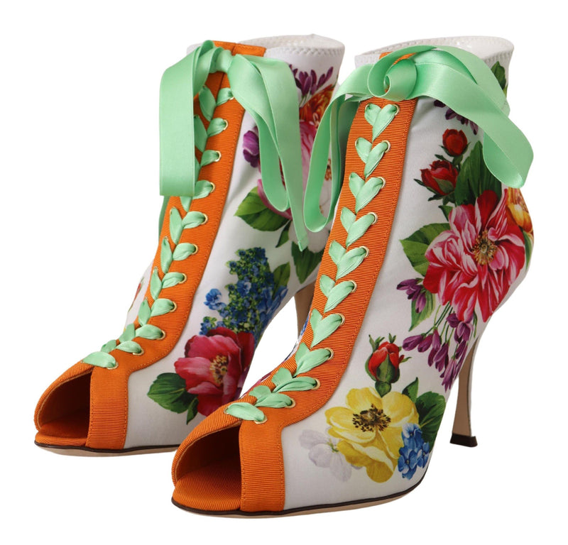 Dolce & Gabbana Floral Open Toe Jersey Women's Heels