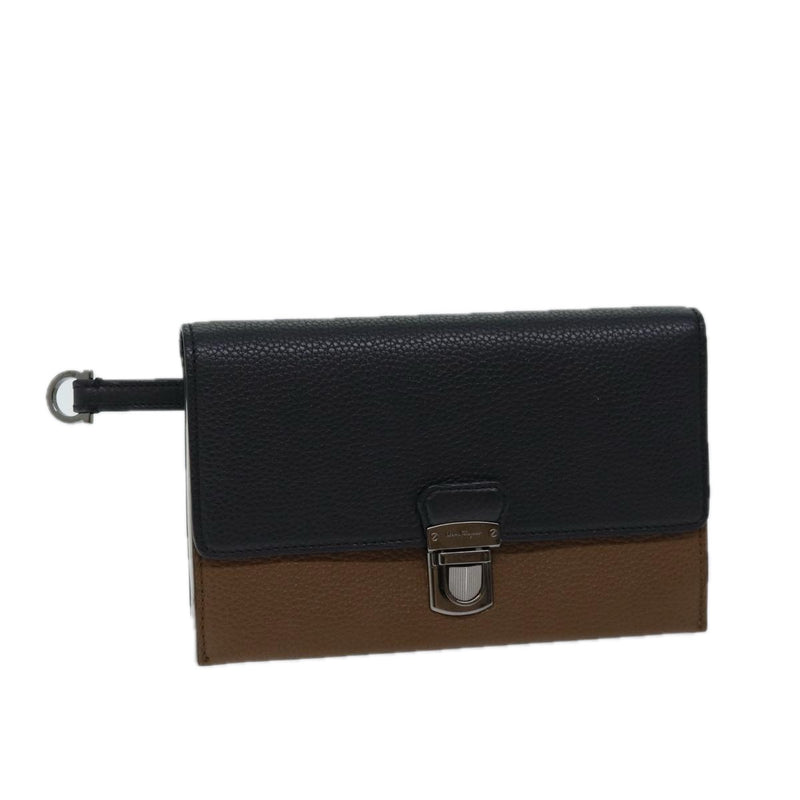 Salvatore Ferragamo Black Leather Clutch Bag (Pre-Owned)