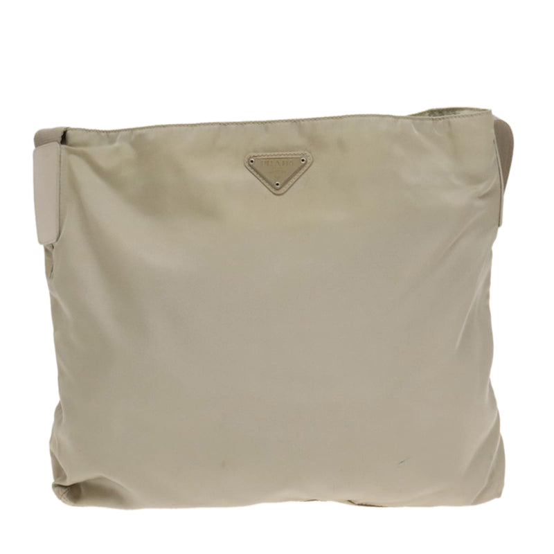 Prada Triangle Logo Beige Polyester Shoulder Bag (Pre-Owned)